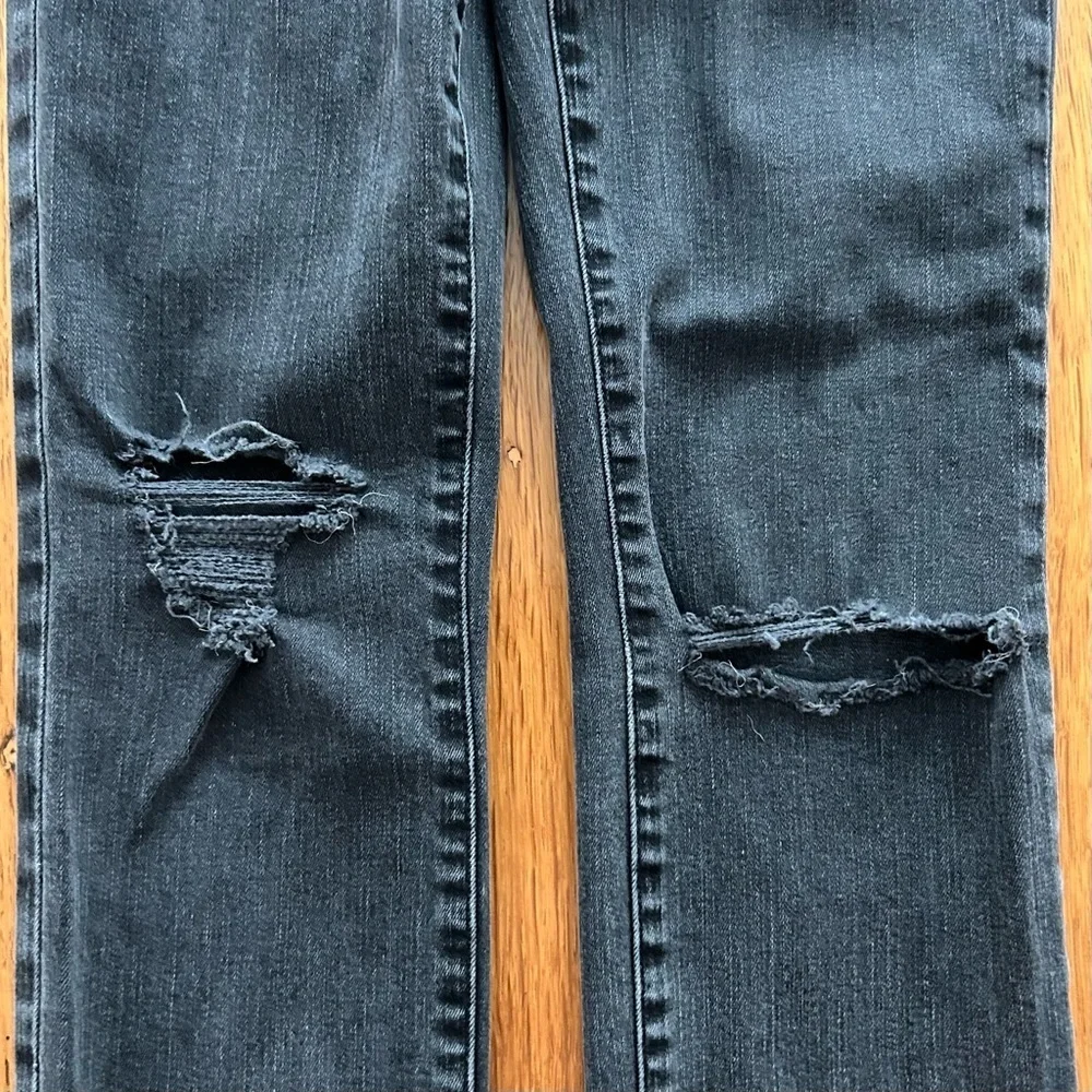 Madewell 9'' Mid-Rise Skinny‎ Ripped Knee Denim Jeans Black Sea Wash Women SZ 25
